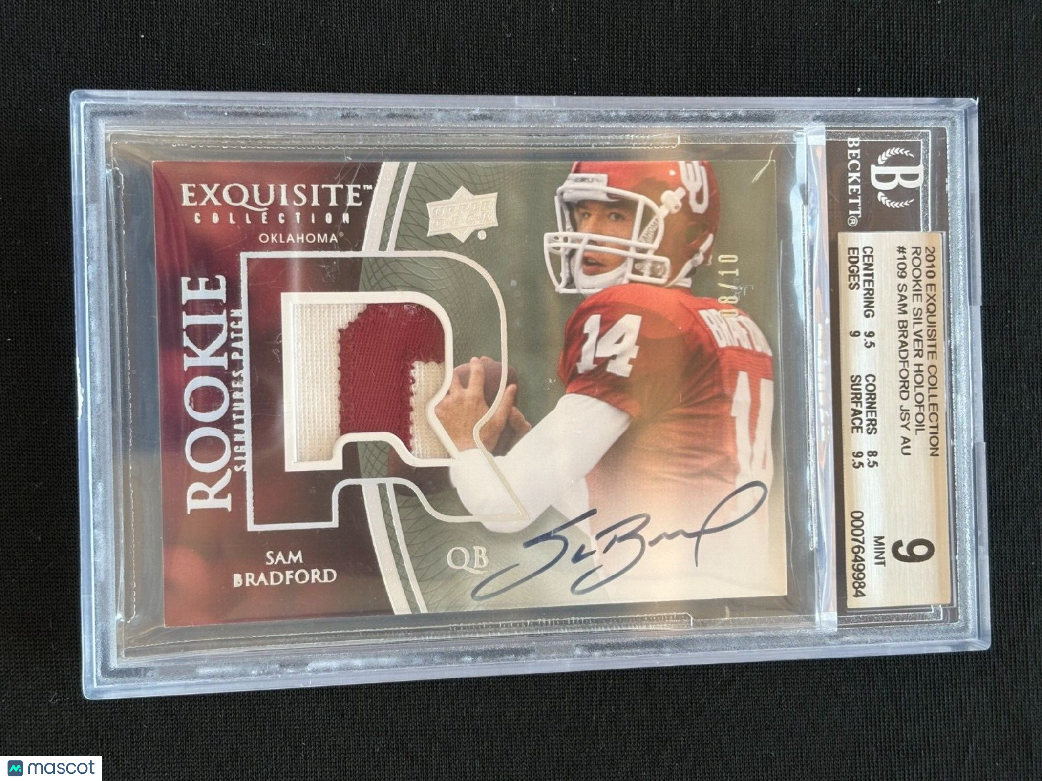 Sam Bradford 2010 Exquisite Auto Autograph Patch RC Oklahoma Sooners 8/10 BGS 9