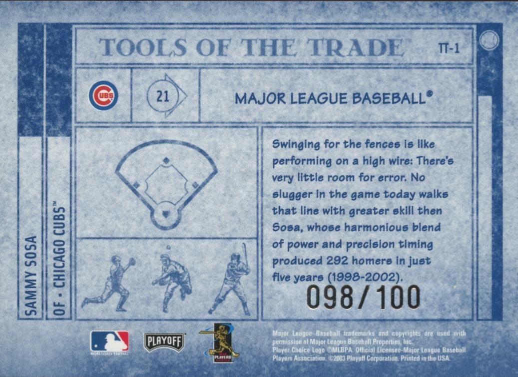 Sammy Sosa 2003 Absolute Tools Of The Trade Holo Chicago Cubs 98/100