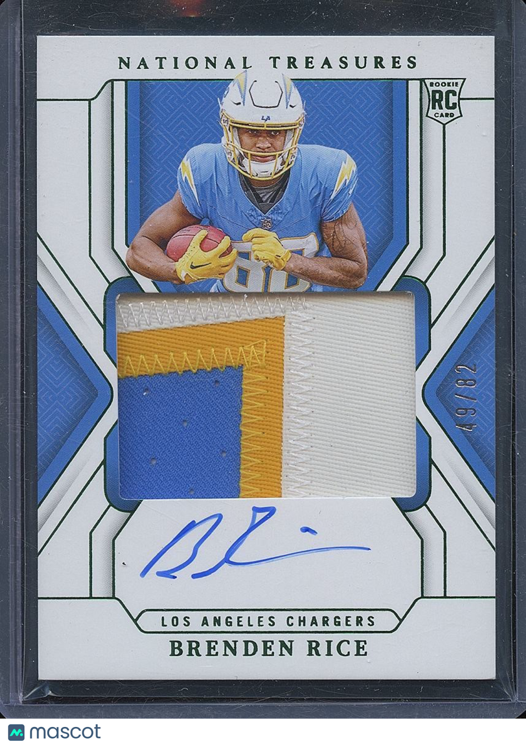 Brenden Rice 2024 National Treasures Auto Autograph Patch RC Chargers 49/82
