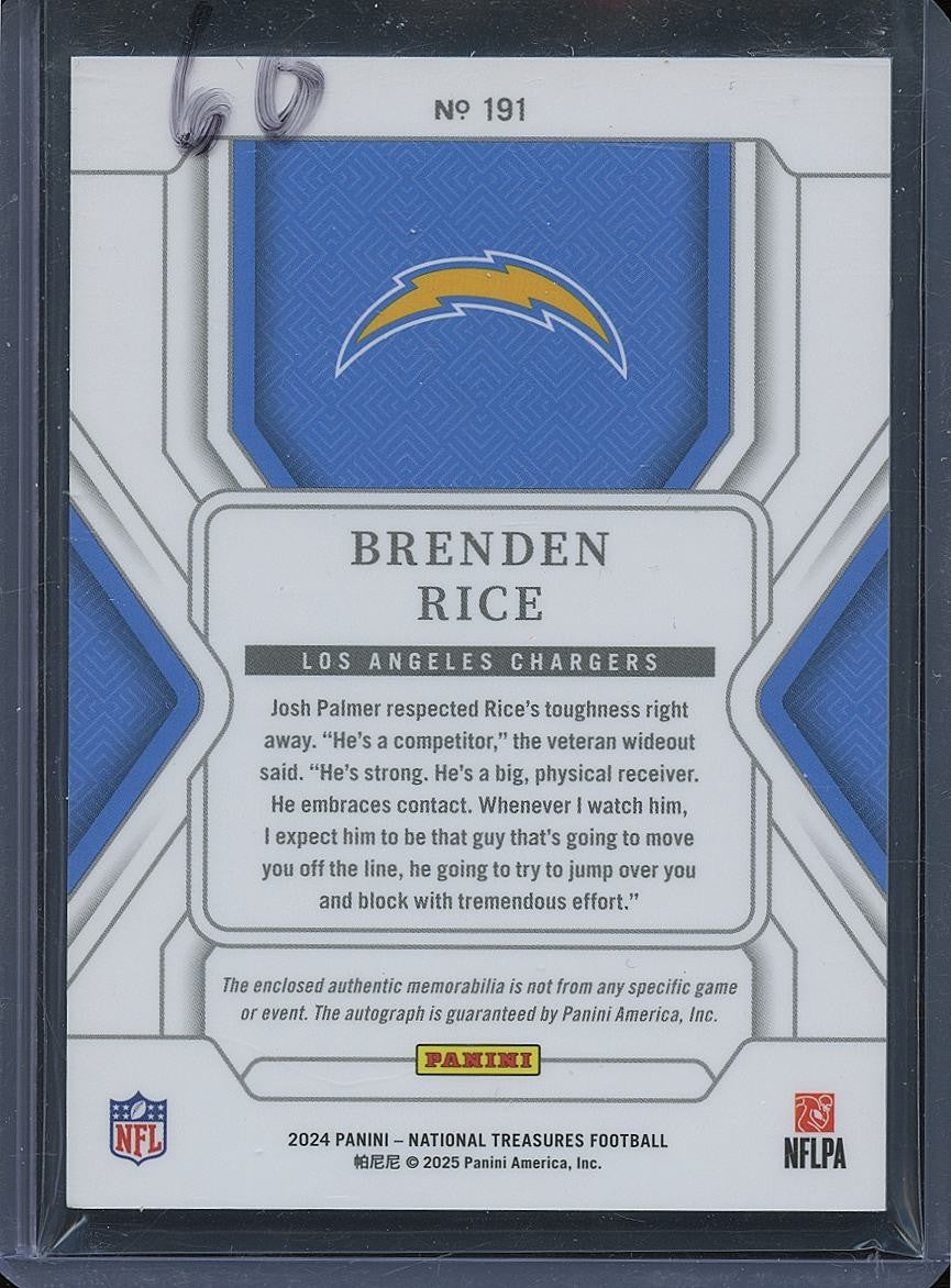 Brenden Rice 2024 National Treasures Auto Autograph Patch RC Chargers 49/82