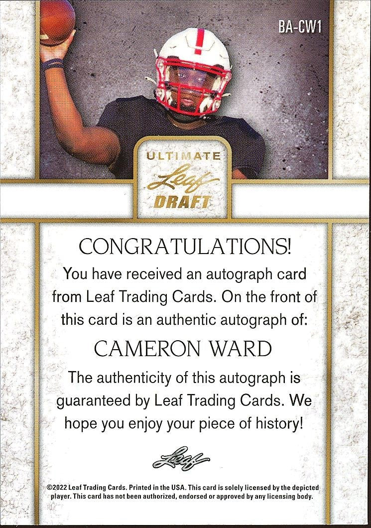 Cam Ward 2022 Leaf Draft Auto Autograph RC Rookie Miami Hurricanes Titans