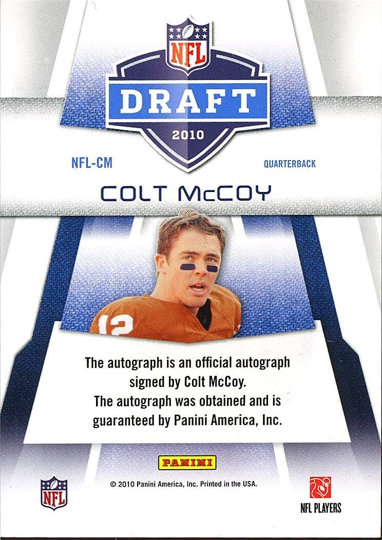 Colt Mccoy 2010 Prestige Helmet Patch Auto Autograph RC Texas Longhorns Browns