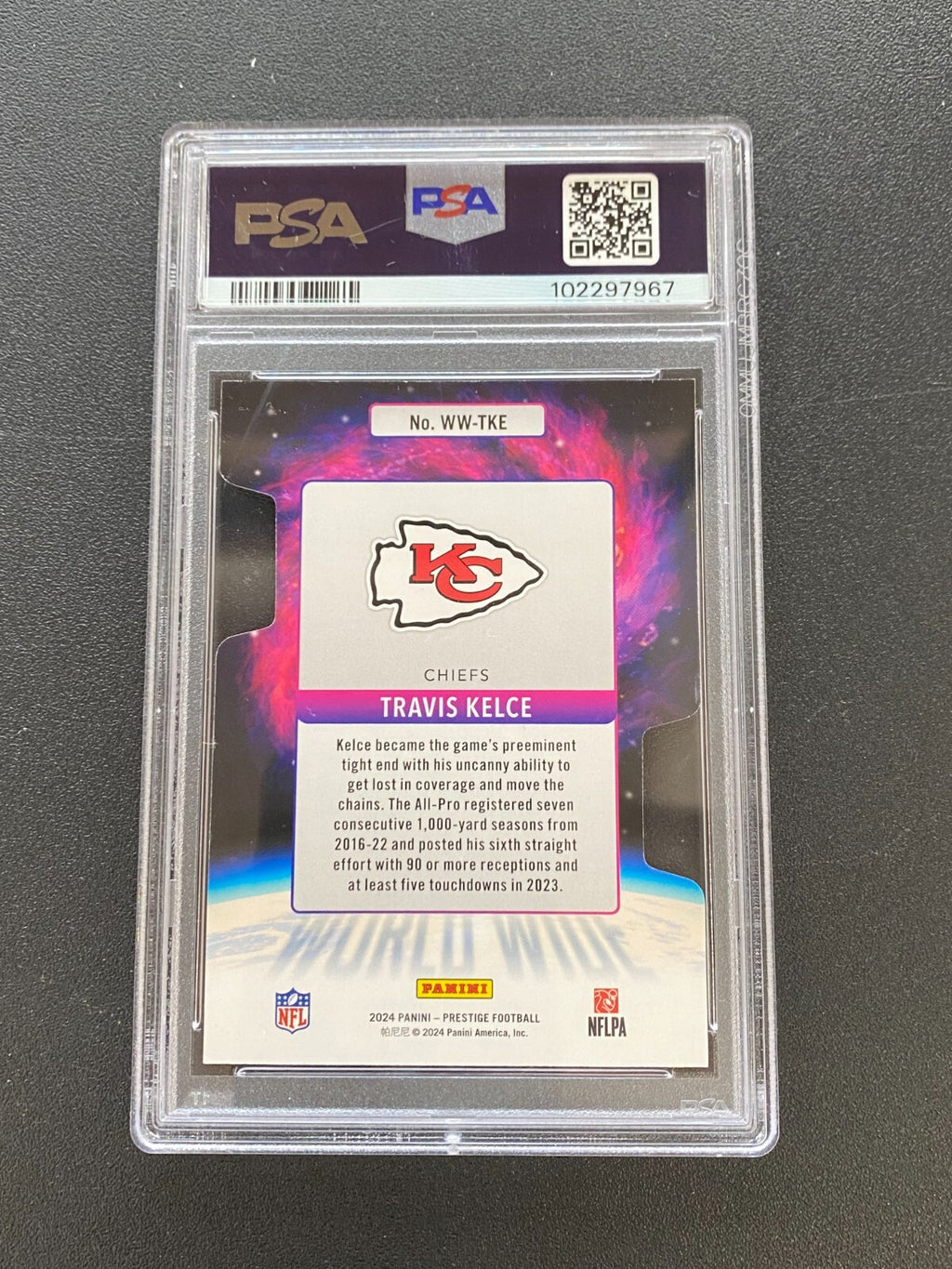 Travis Kelce 2024 Prestige World Wide Die-Cut CASE HIT Kansas City Chiefs PSA 9