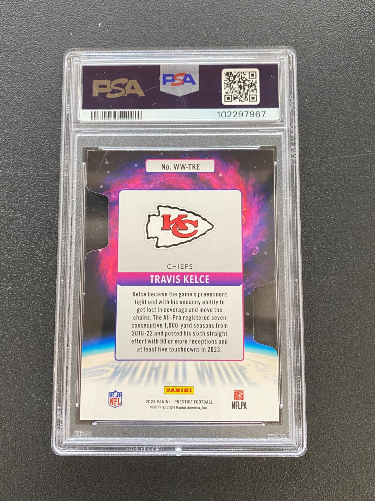 Travis Kelce 2024 Prestige World Wide Die-Cut CASE HIT Kansas City Chiefs PSA 9