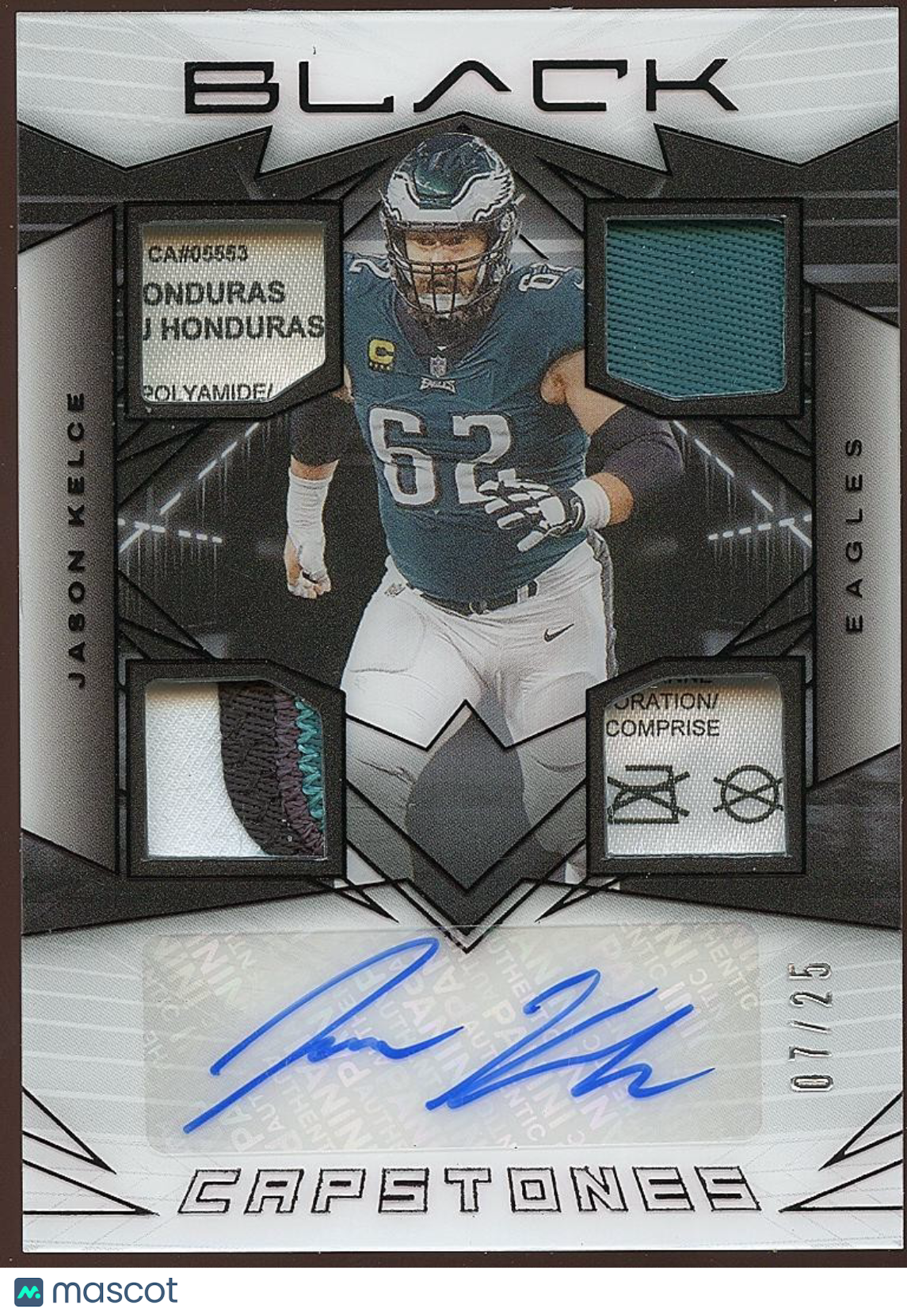 Jason Kelce 2024 Black Capstones Auto Autograph Patch Philadelphia Eagles 7/25