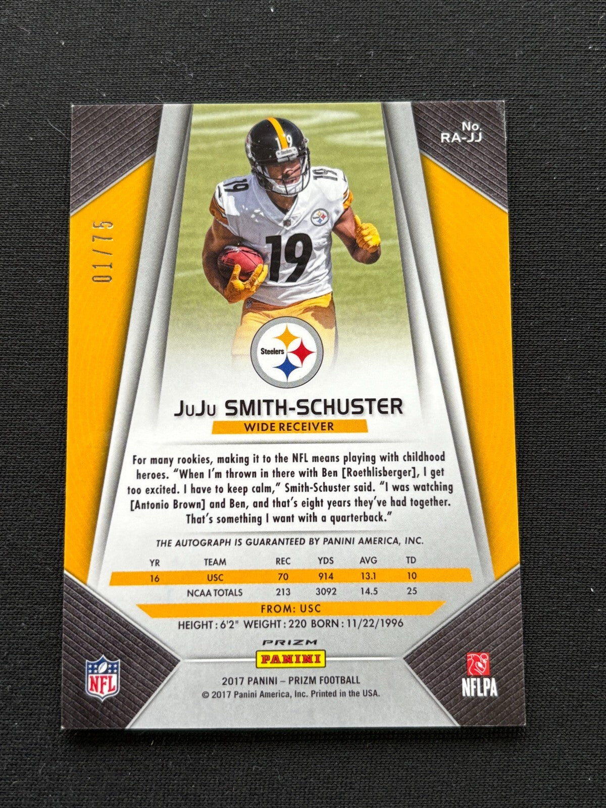 Juju Smith-Schuster 2017 Prizm Auto Autograph Purple Ice Rookie RC Steelers 1/75