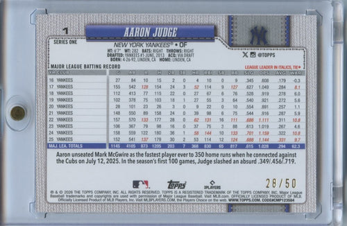 Aaron Judge 2026 Topps GOLD Walk This Way New York Yankees 28/50 #1