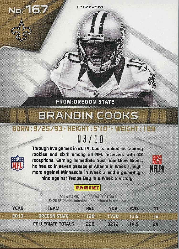 Brandin Cooks 2014 Spectra Red Prizm SSP Rookie RC New Orleans Saints 3/10