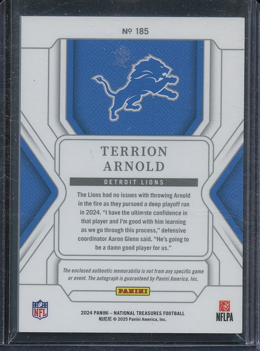 Terrion Arnold 2024 National Treasures Auto Autograph Patch RC Lions 19/49
