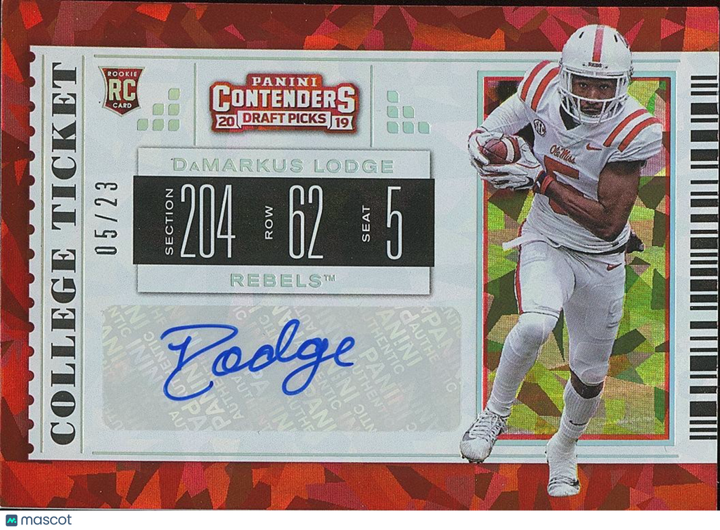 Damarkus Lodge 2019 Contenders Cracked Ice Auto Autograph RC Ole Miss 5/23