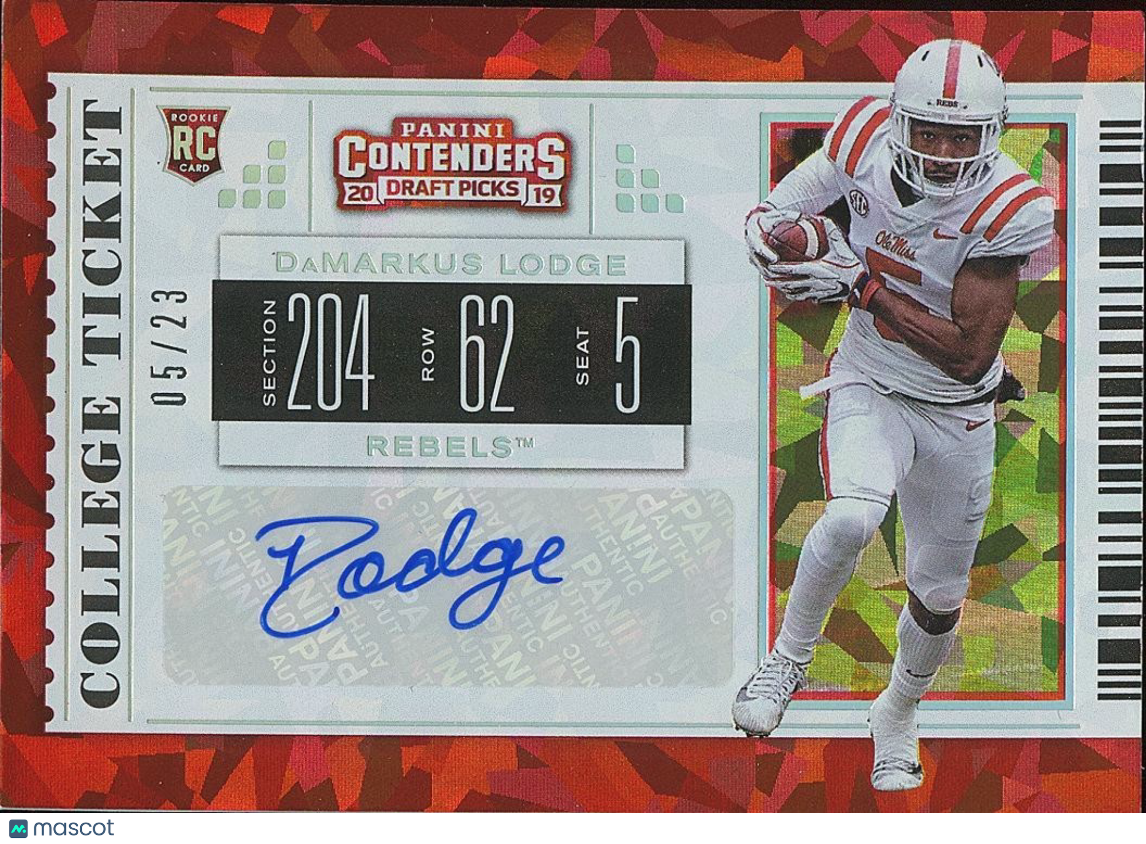 Damarkus Lodge 2019 Contenders Cracked Ice Auto Autograph RC Ole Miss 5/23