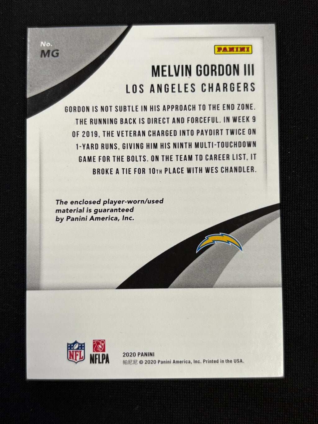 Melvin Gordon 2020 Panini Pro Bowl Prime Jumbo Patch Los Angeles Chargers 6/45