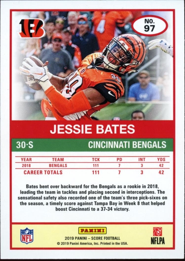 Jessie Bates 2019 Score Artist's Proof Blue SSP Cincinnati Bengals 13/35