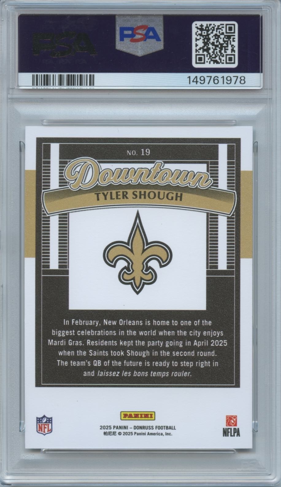 Tyler Shough 2025 Donruss DOWNTOWN! SSP CASE HIT Rookie RC Saints PSA 9