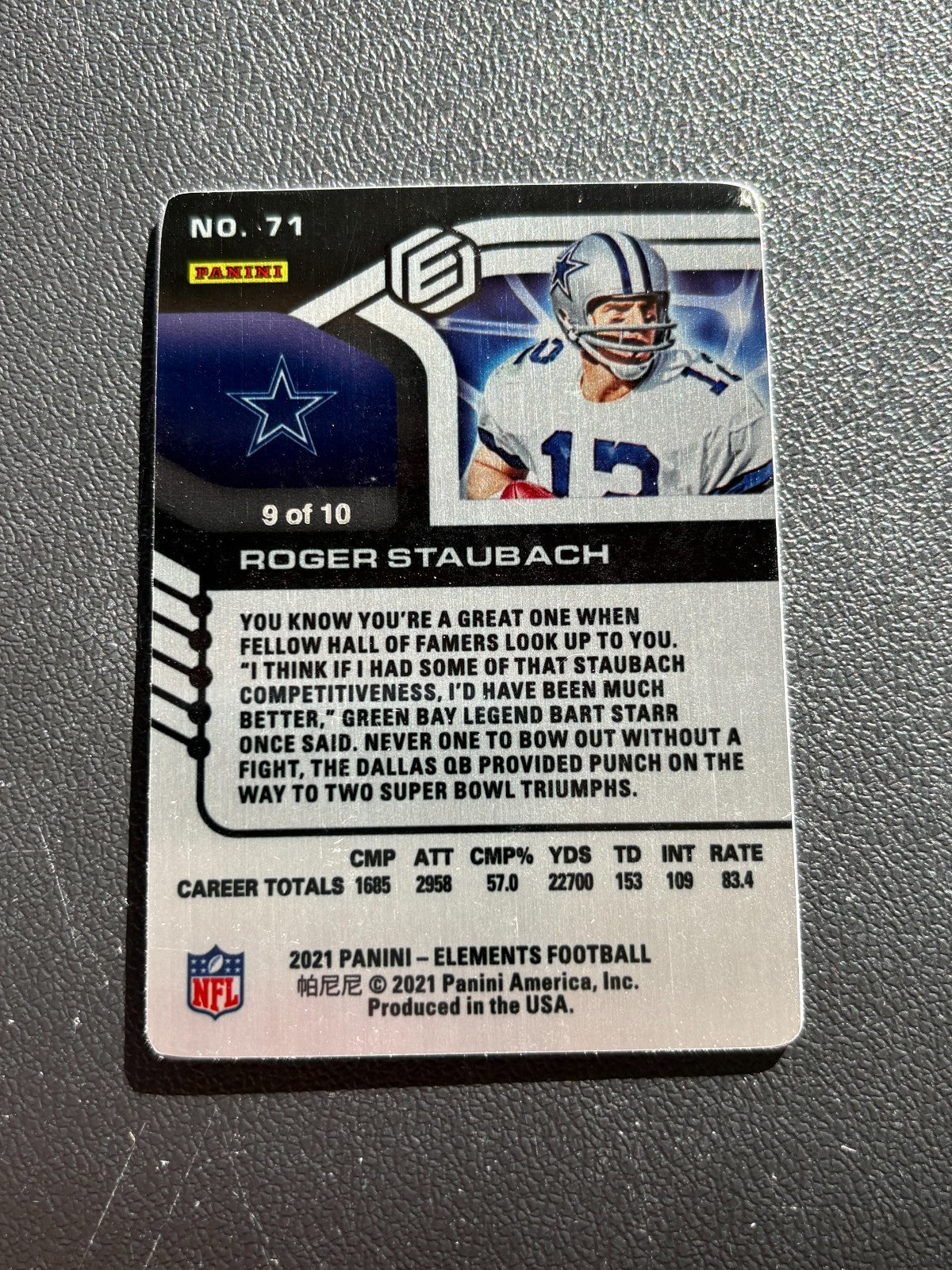 Roger Staubach 2021 Elements Neon SSP Metal Card Dallas Cowboys 9/10