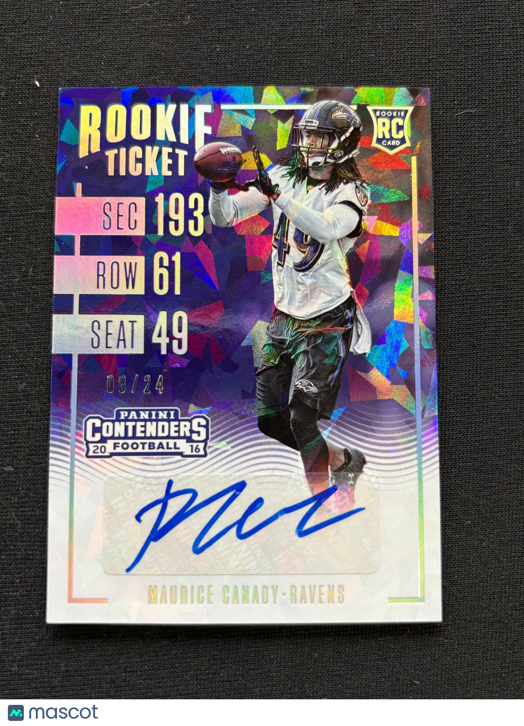 Maurice Canady 2016 Contenders Cracked Ice Auto Autograph RC Vikings 8/24