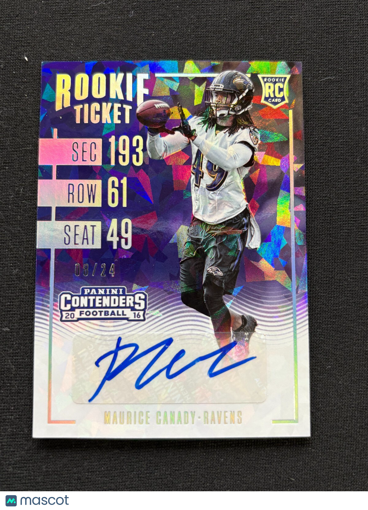 Maurice Canady 2016 Contenders Cracked Ice Auto Autograph RC Vikings 8/24