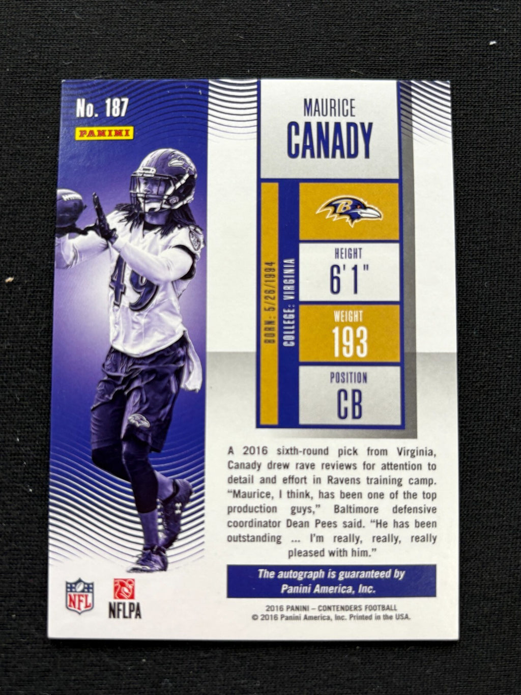 Maurice Canady 2016 Contenders Cracked Ice Auto Autograph RC Vikings 8/24
