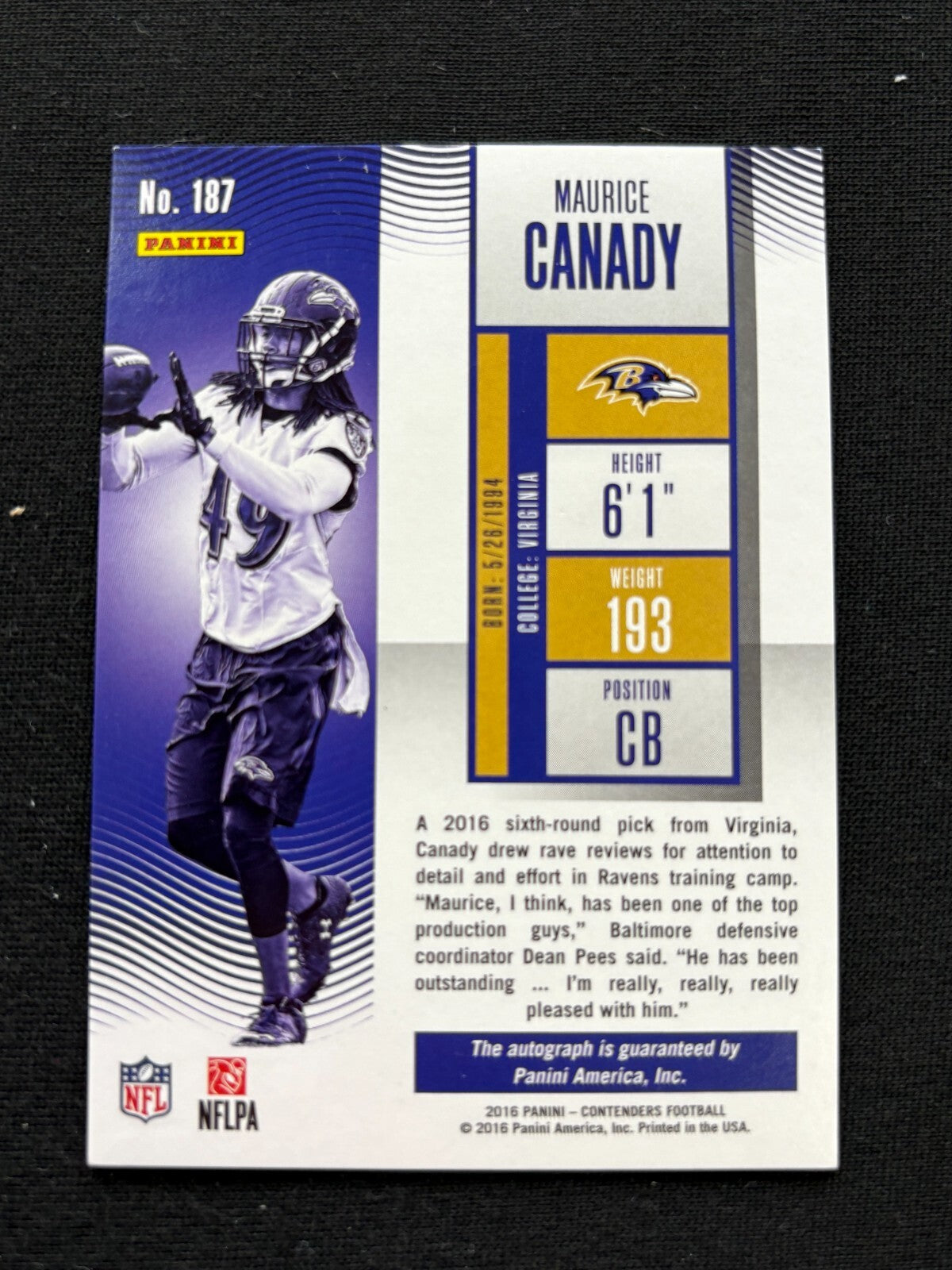 Maurice Canady 2016 Contenders Cracked Ice Auto Autograph RC Vikings 8/24