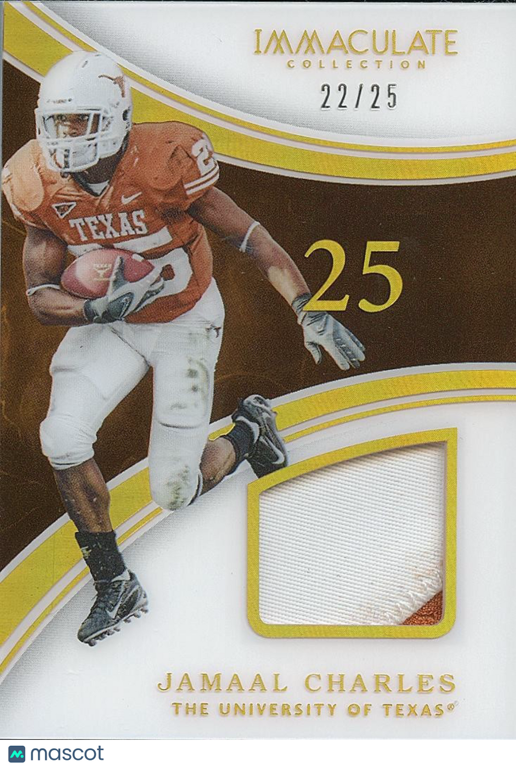 Jamaal Charles 2016 Immaculate Game Worn Patch Texas Longhorns 22/25