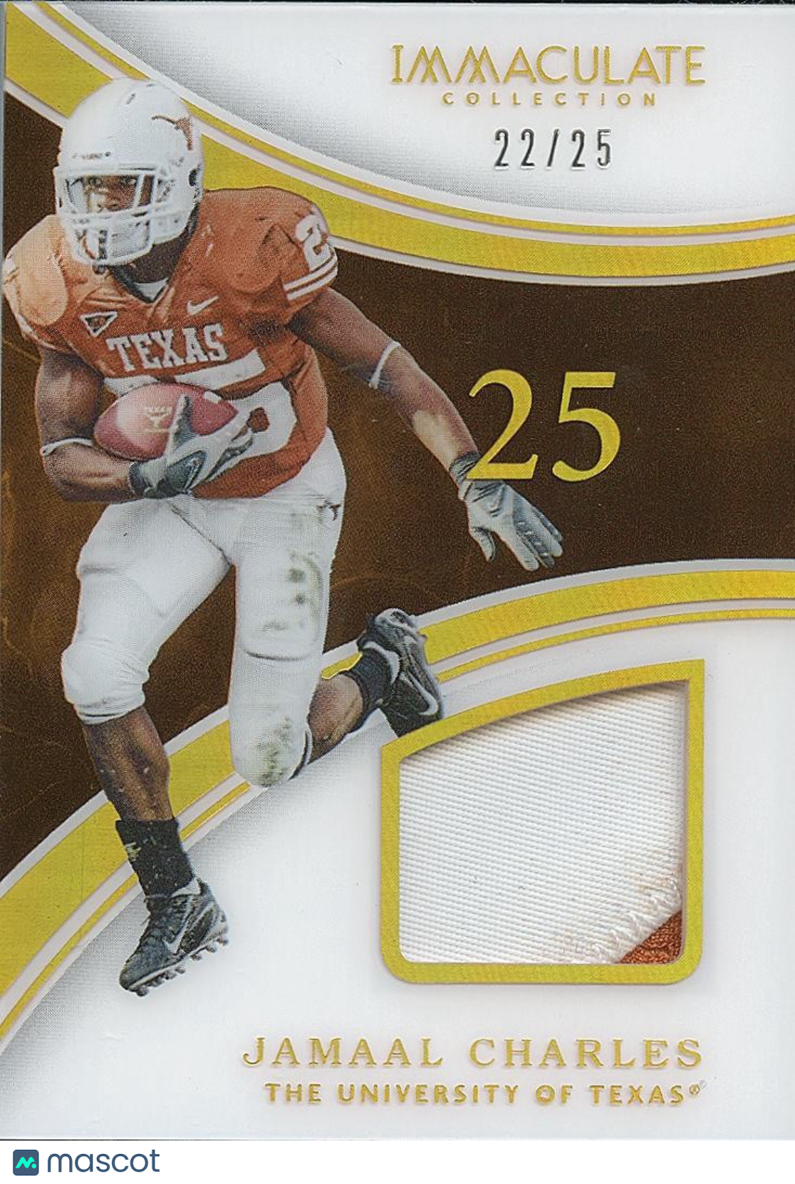 Jamaal Charles 2016 Immaculate Game Worn Patch Texas Longhorns 22/25