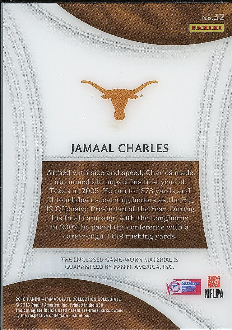 Jamaal Charles 2016 Immaculate Game Worn Patch Texas Longhorns 22/25