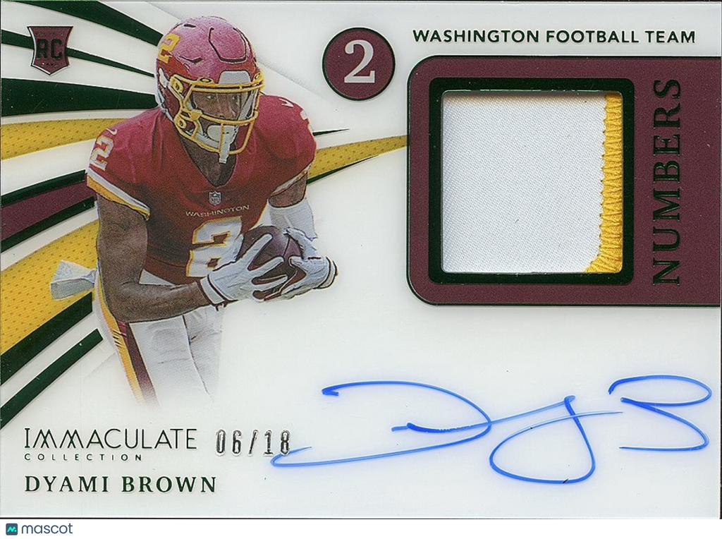 Dyami Brown 2021 Immaculate Auto Autograph Patch RC Washington Commanders 6/18
