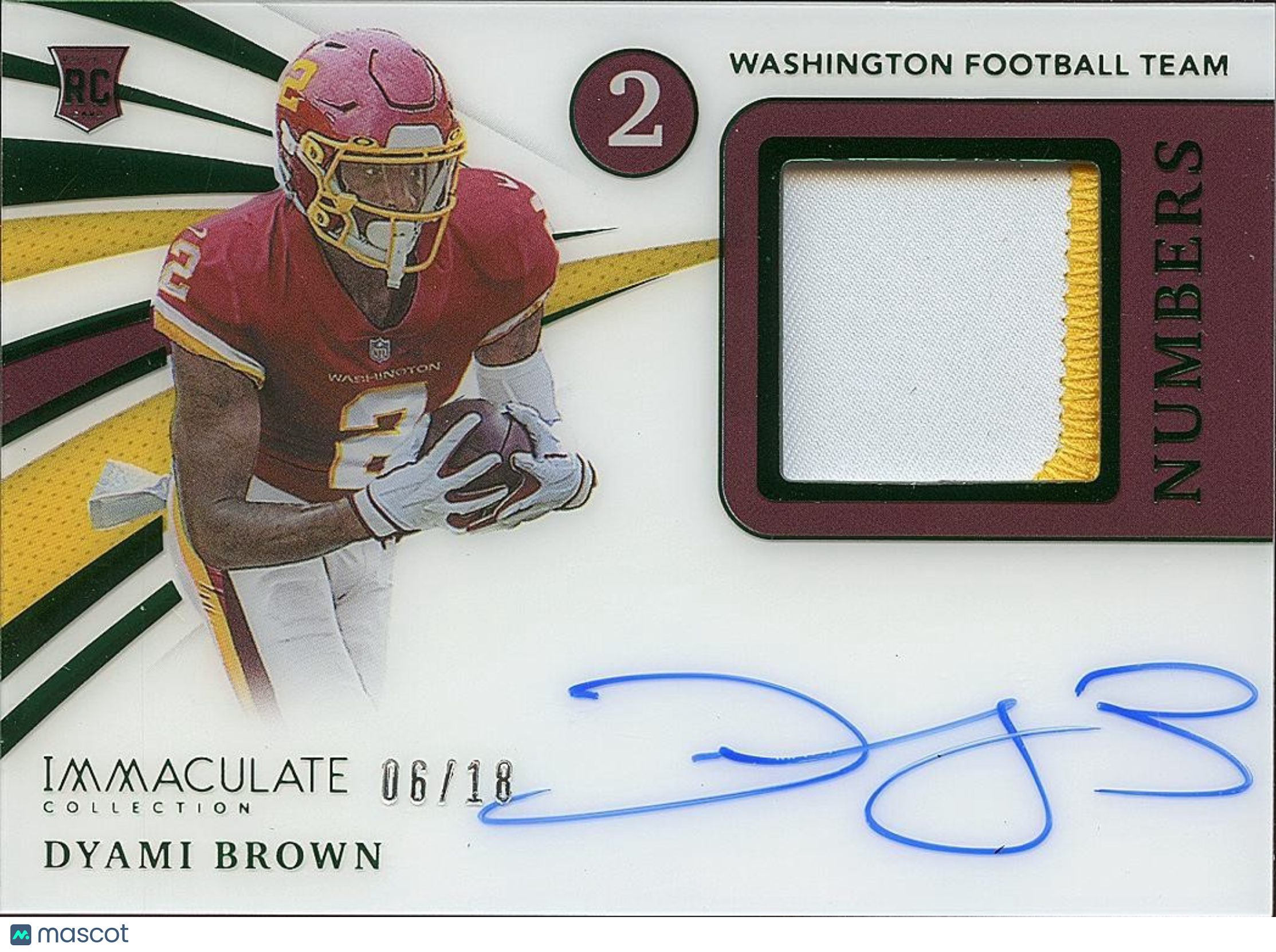 Dyami Brown 2021 Immaculate Auto Autograph Patch RC Washington Commanders 6/18