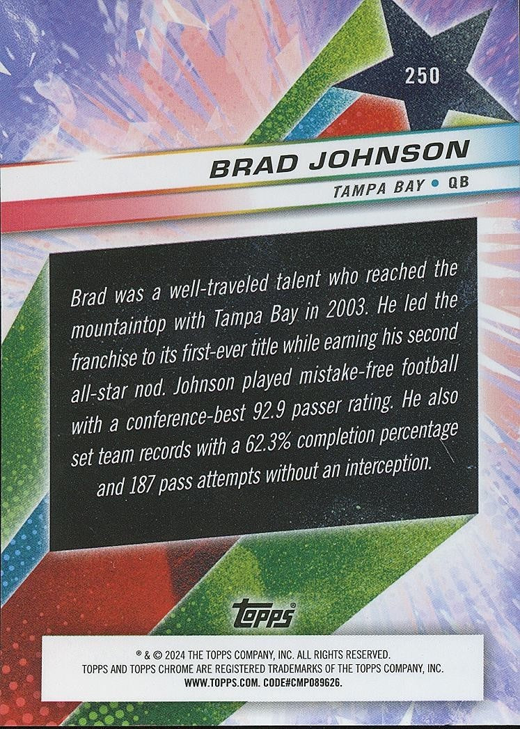 Brad Johnson 2024 Topps Chrome Cosmic Black Refractor SSP Buccaneers 10/10