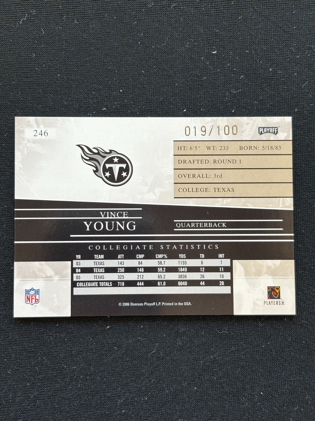 Vince Young 2006 Playoff Prestige RED Rookie RC Titans Texas Longhorns 19/100