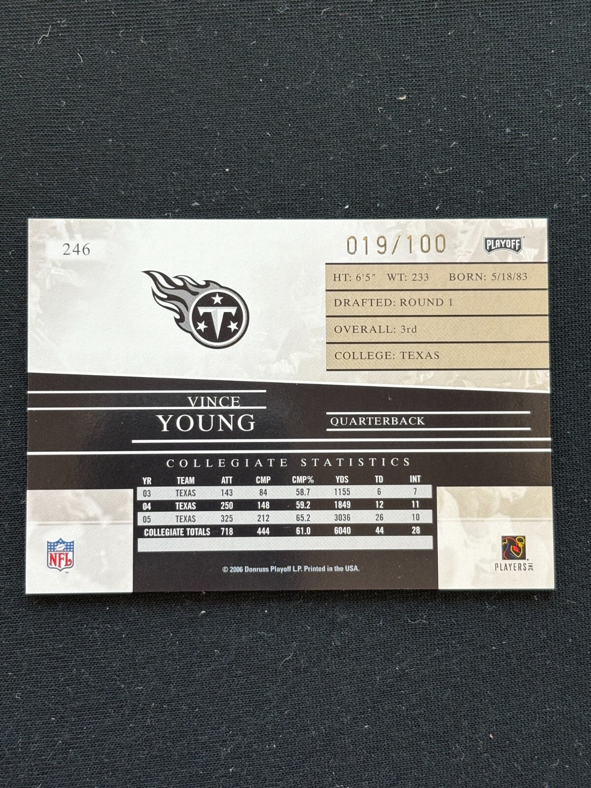 Vince Young 2006 Playoff Prestige RED Rookie RC Titans Texas Longhorns 19/100