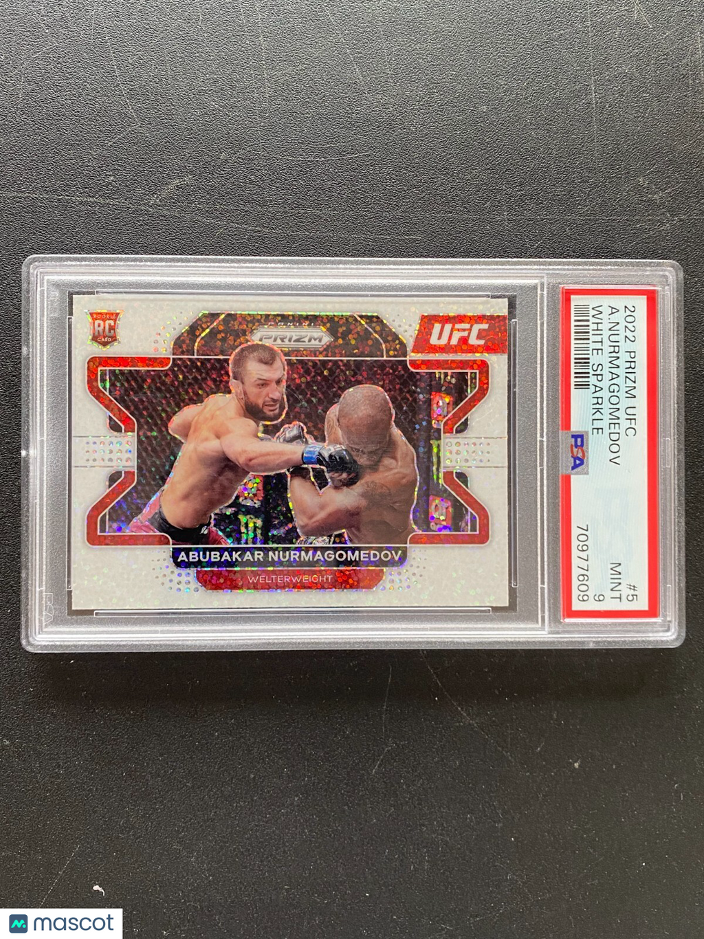 Abukar Nurmagomedov 2022 Prizm White Sparkle SSP Rookie RC #5 UFC MMA PSA 9