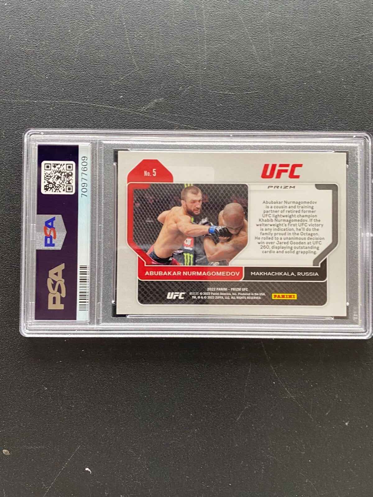Abukar Nurmagomedov 2022 Prizm White Sparkle SSP Rookie RC #5 UFC MMA PSA 9