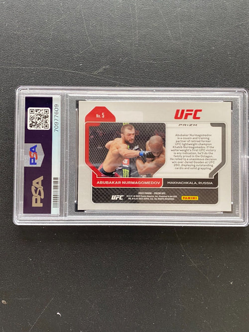 Abukar Nurmagomedov 2022 Prizm White Sparkle SSP Rookie RC #5 UFC MMA PSA 9