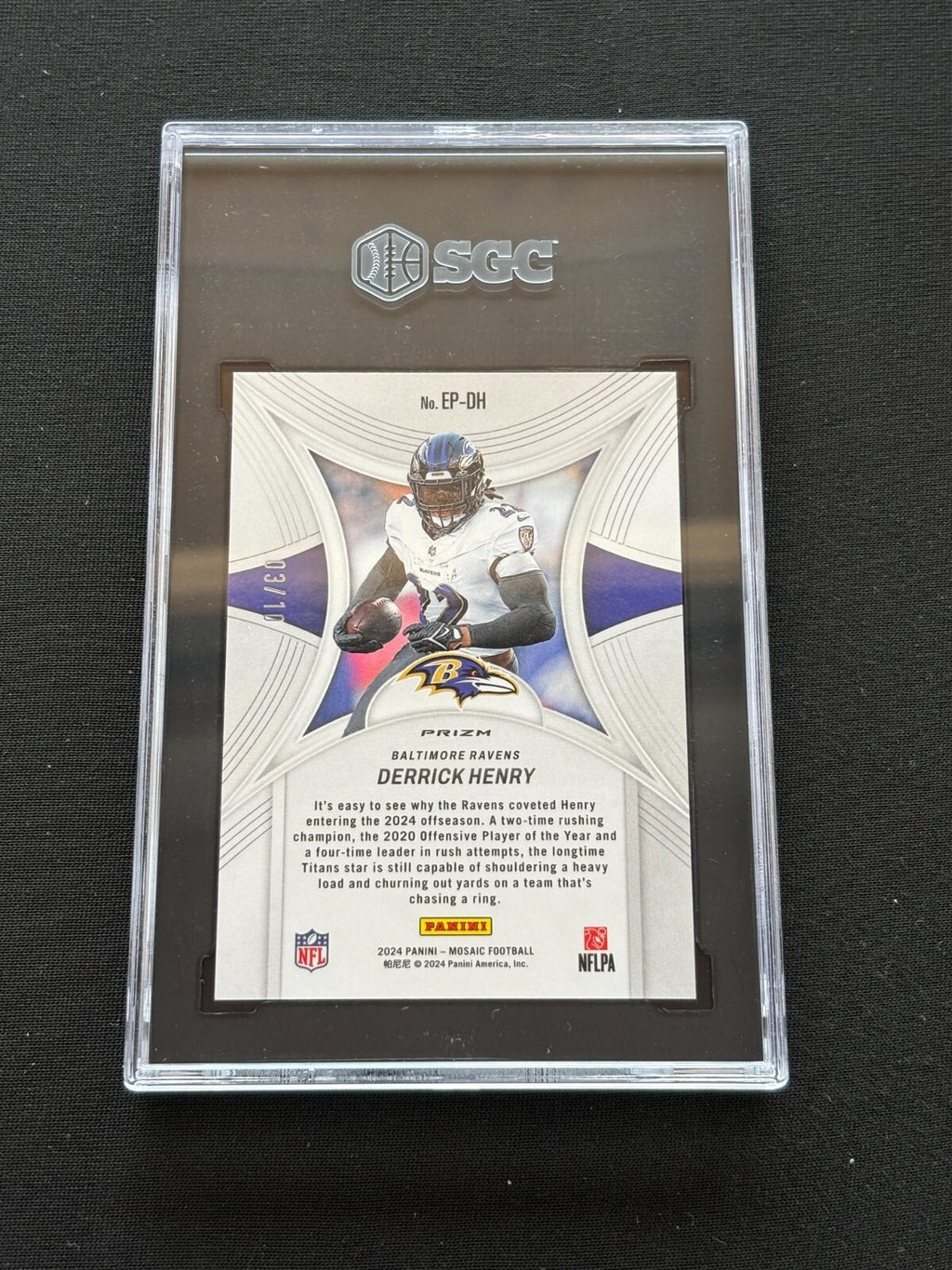Derrick Henry 2024 Mosaic Epic Green Fluorescent Prizm SSP Ravens 3/10 SGC 10