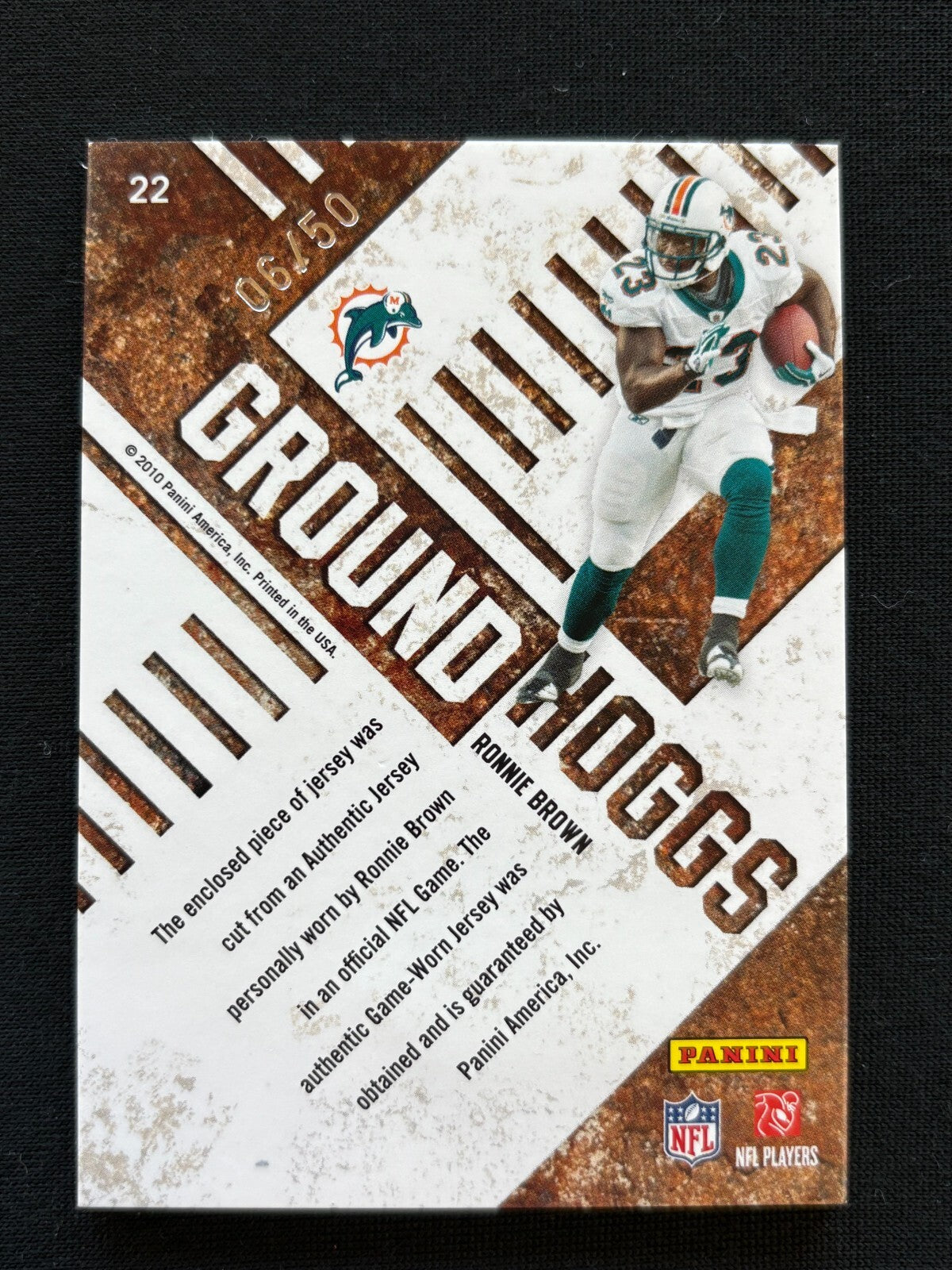 Ronnie Brown 2010 Absolute Game Worn 3 Color Jersey Patch Miami Dolphins 6/50