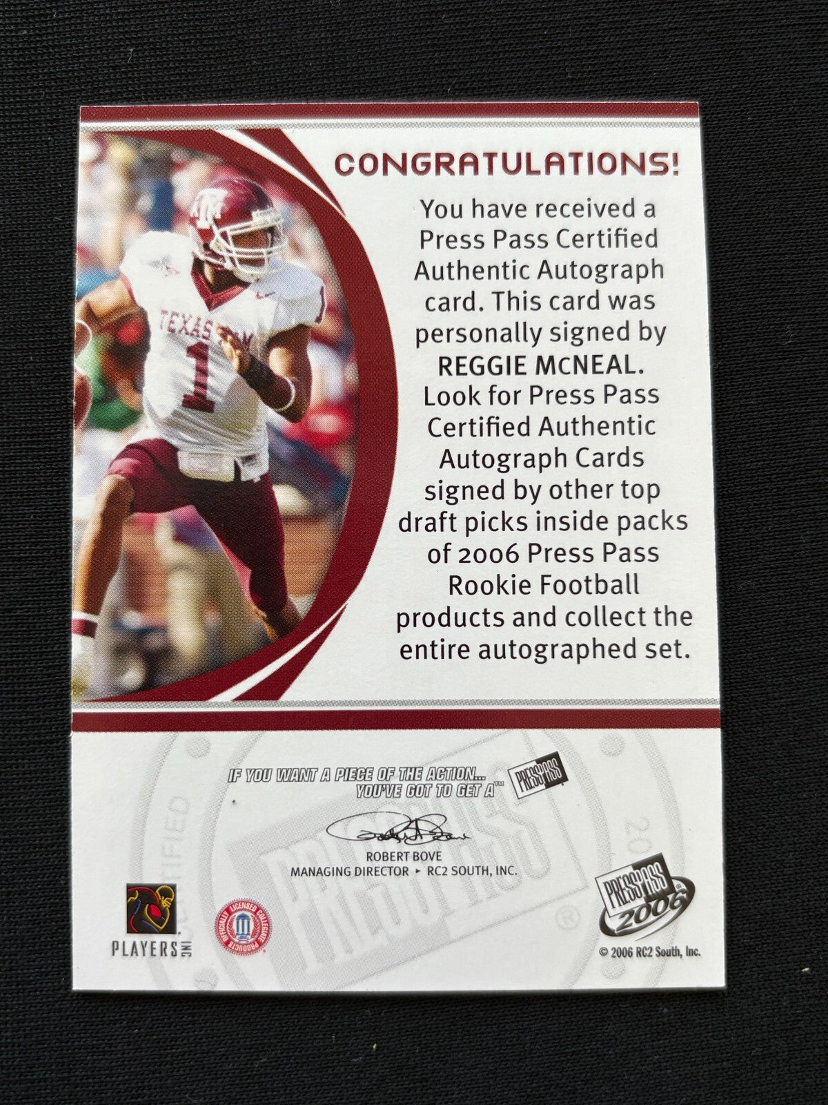 Reggie Mcneal 2006 Press Pass Red Ink SSP Auto Autograph RC Texas A&M PR /55