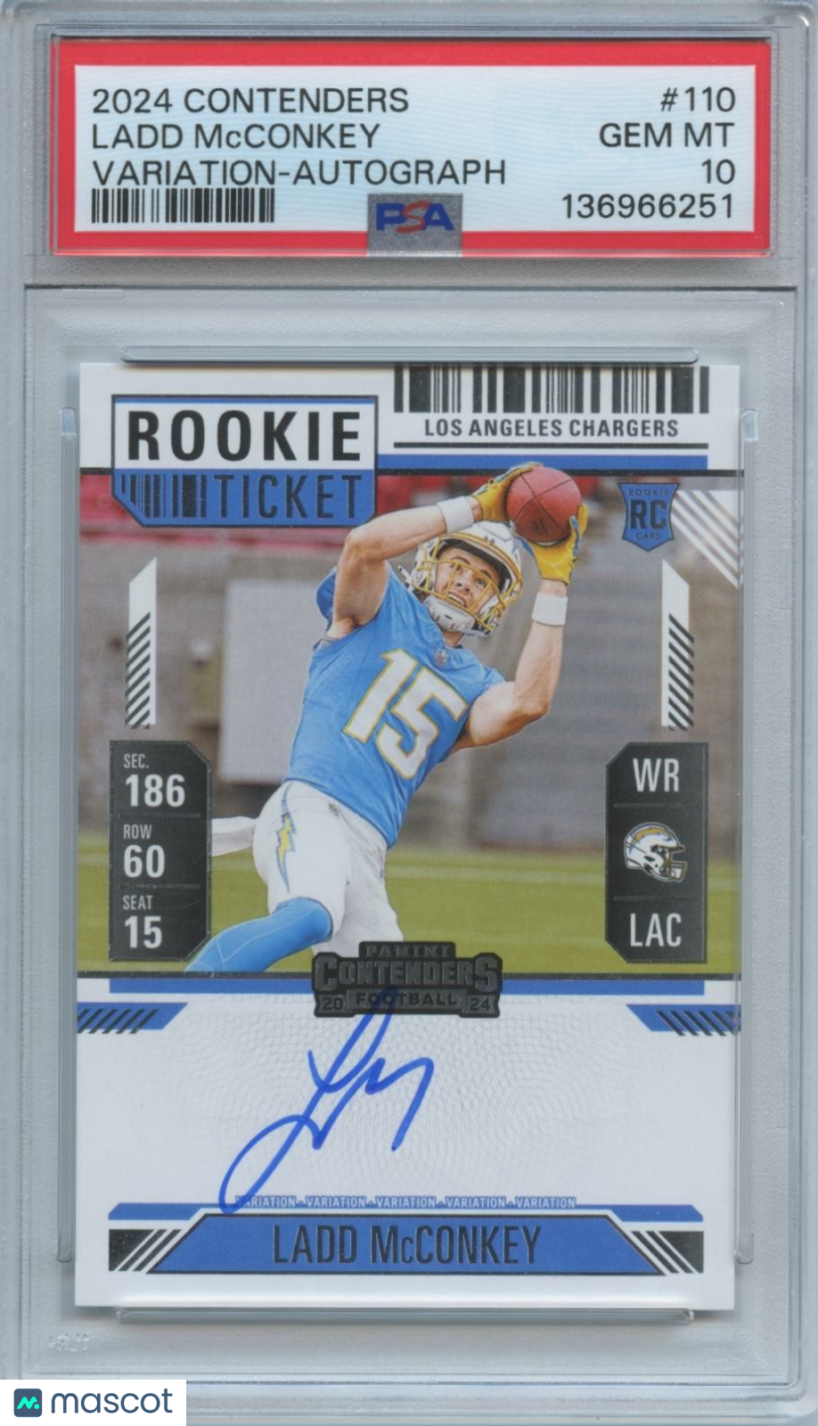 Ladd Mcconkey 2024 Contenders Variation Auto Autograph RC LA Chargers PSA 10
