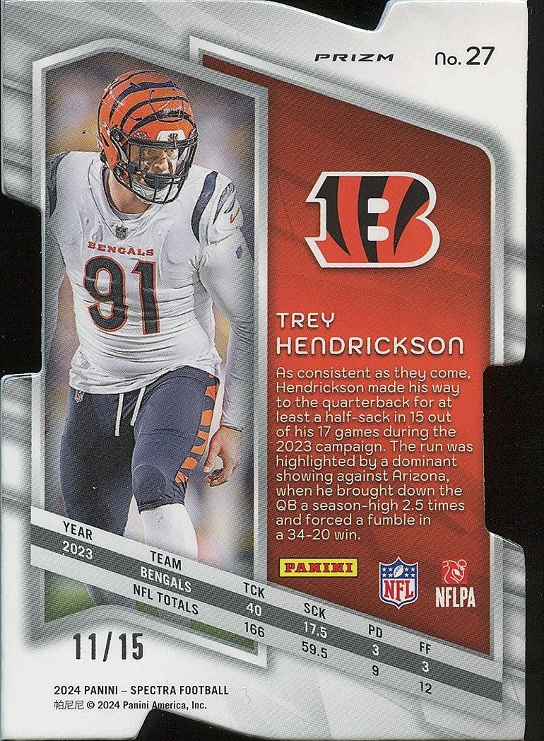 Trey Hendrickson 2024 Spectra Neon Orange Prizm Die-Cut Cincinnati Bengals 11/15