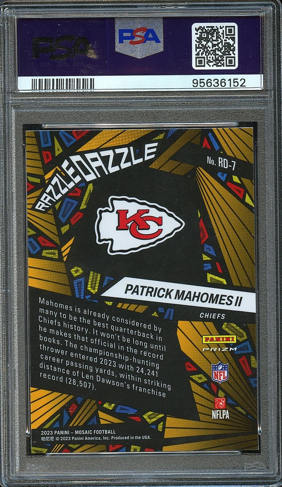 Patrick Mahomes II 2023 Mosaic Razzle Dazzle SSP CASE HIT KC Chiefs PSA 9