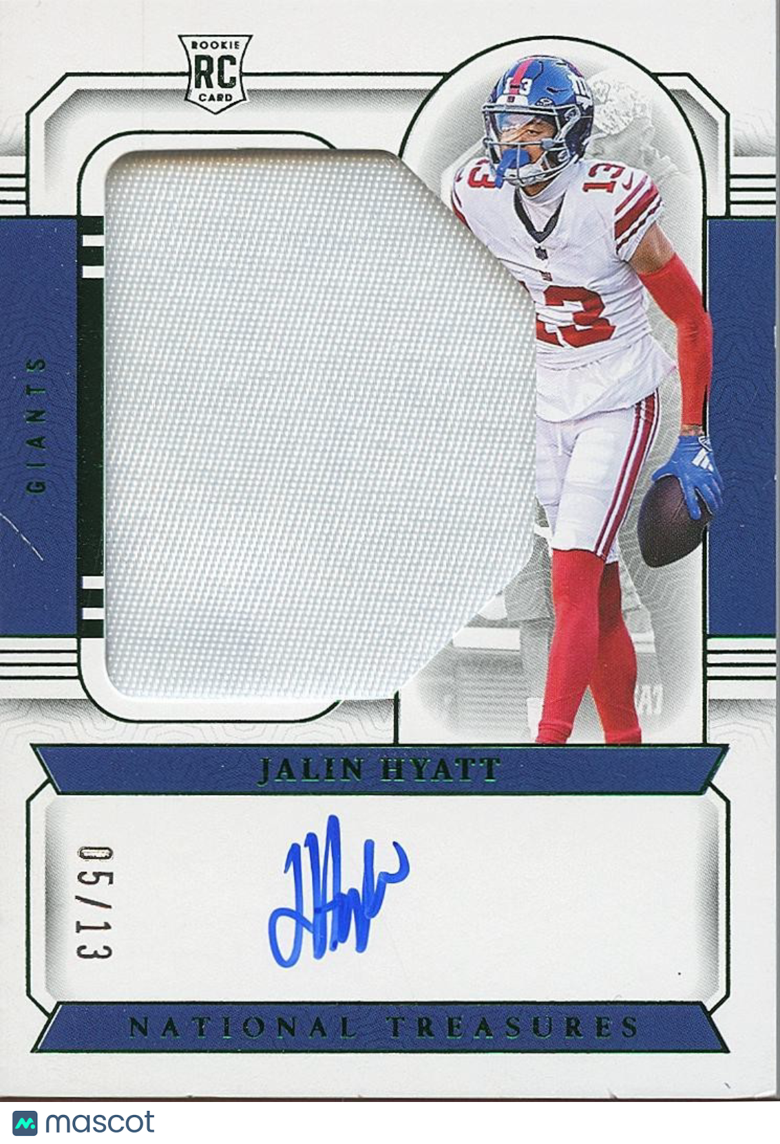Jalin Hyatt 2023 National Treasures Auto Autograph Patch RC New York Giants 5/13