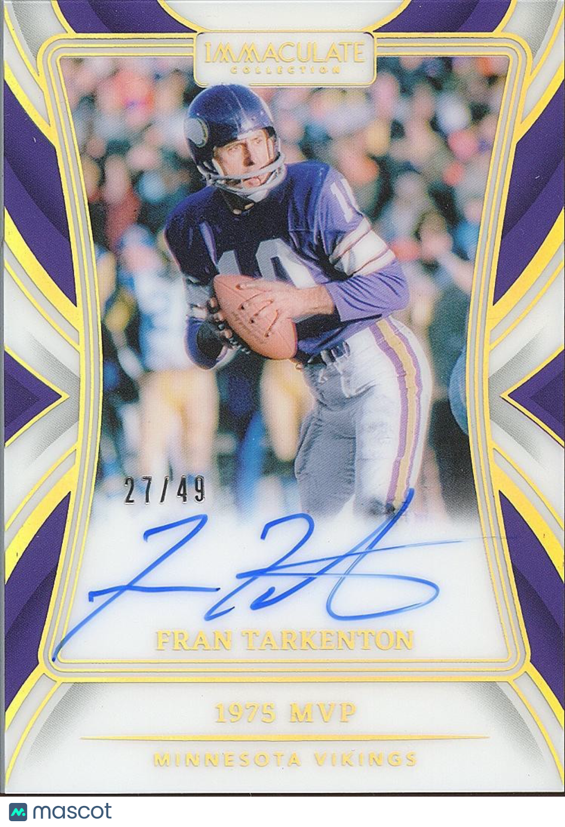 Fran Tarkenton 2024 Immaculate On Card Auto Autograph Minnesota Vikings 27/49