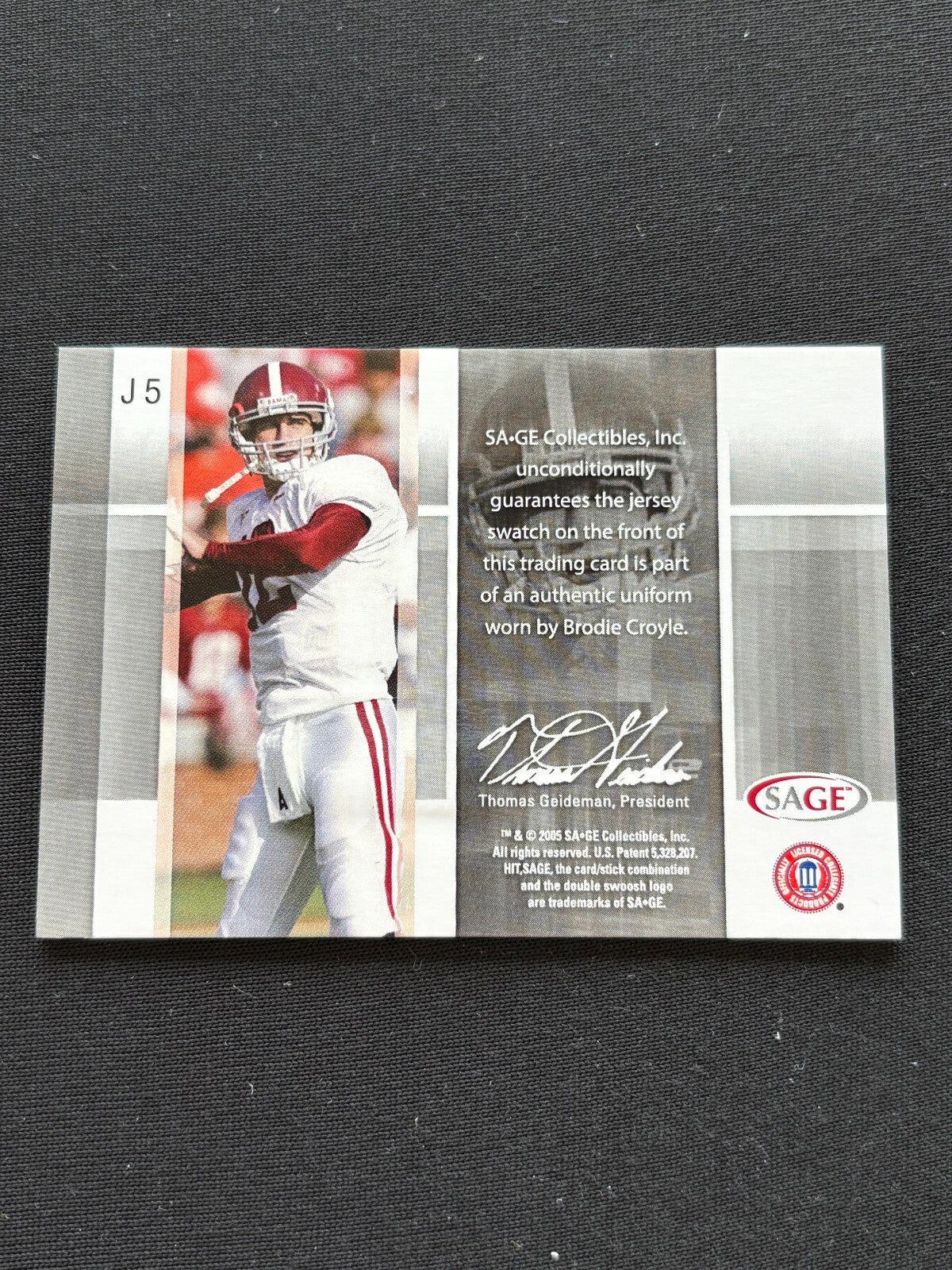 Brodie Croyle 2006 SAGE HIT Auto Autograph Patch RC Alabama Crimson Tide 4/10