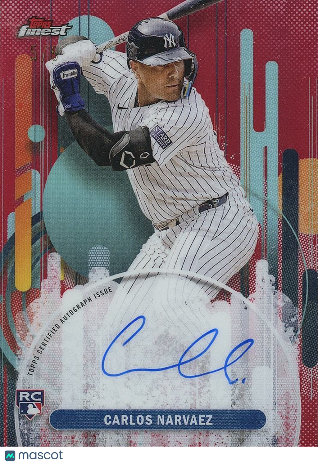 Carlos Narvaez 2025 Topps Finest RED Auto Autograph RC New York Yankees 5/5
