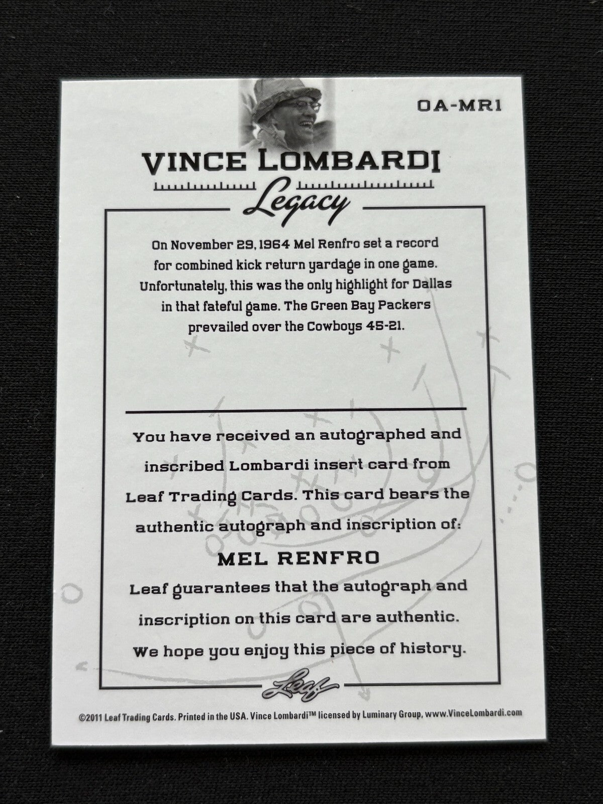 Mel Renfro 2011 Leaf Vince Lombardi Inscription Red Ink Auto Autograph 2/50
