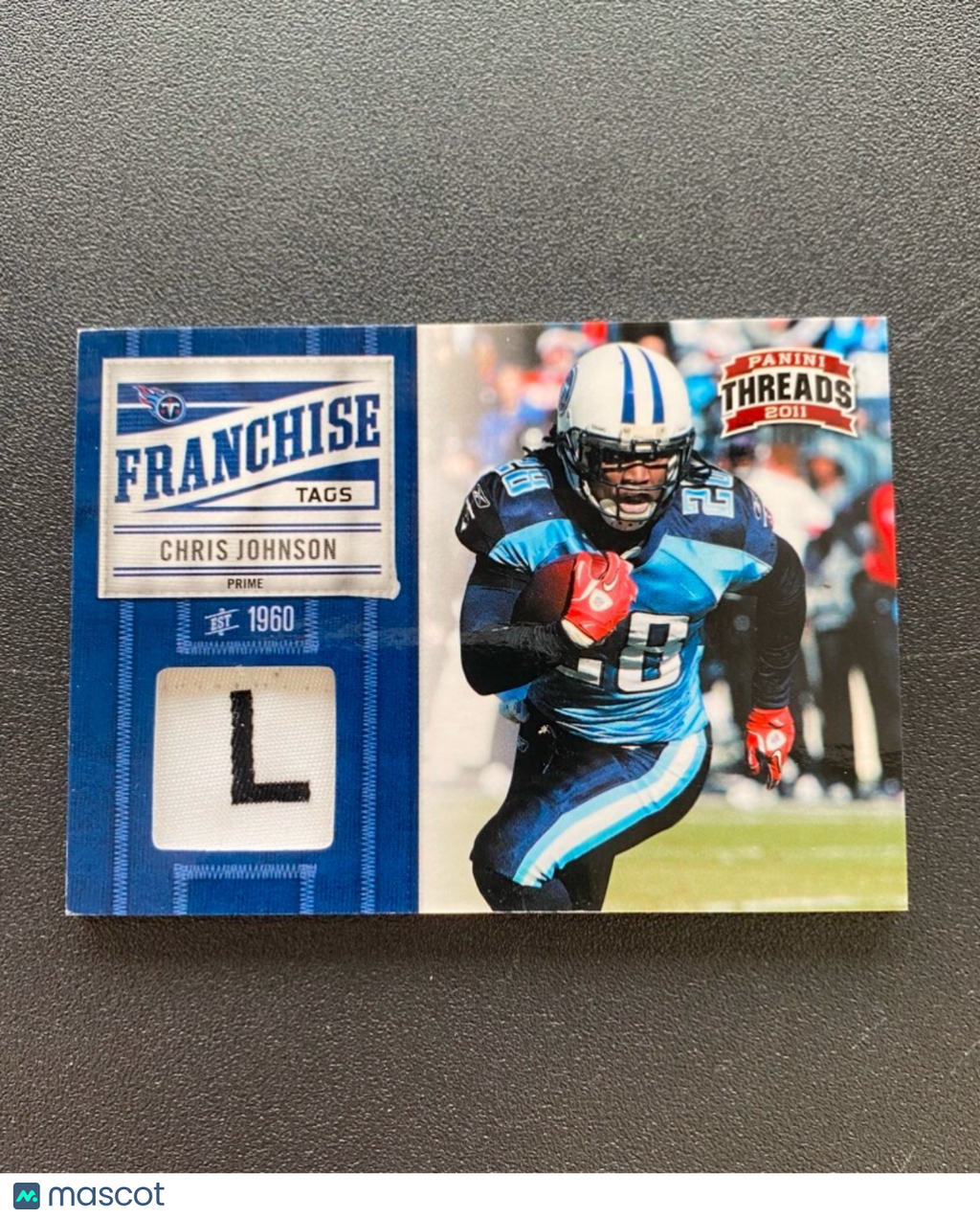 Chris Johnson 2011 Panini Threads Game Worn Laundry Tag Patch Titans 1/10