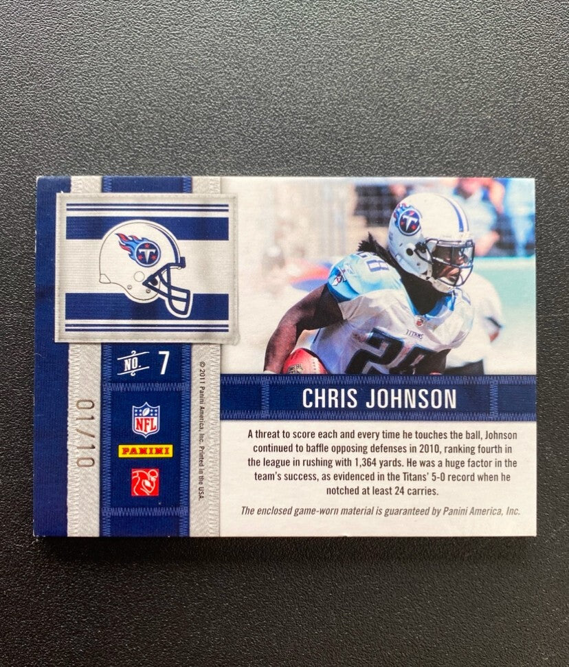Chris Johnson 2011 Panini Threads Game Worn Laundry Tag Patch Titans 1/10