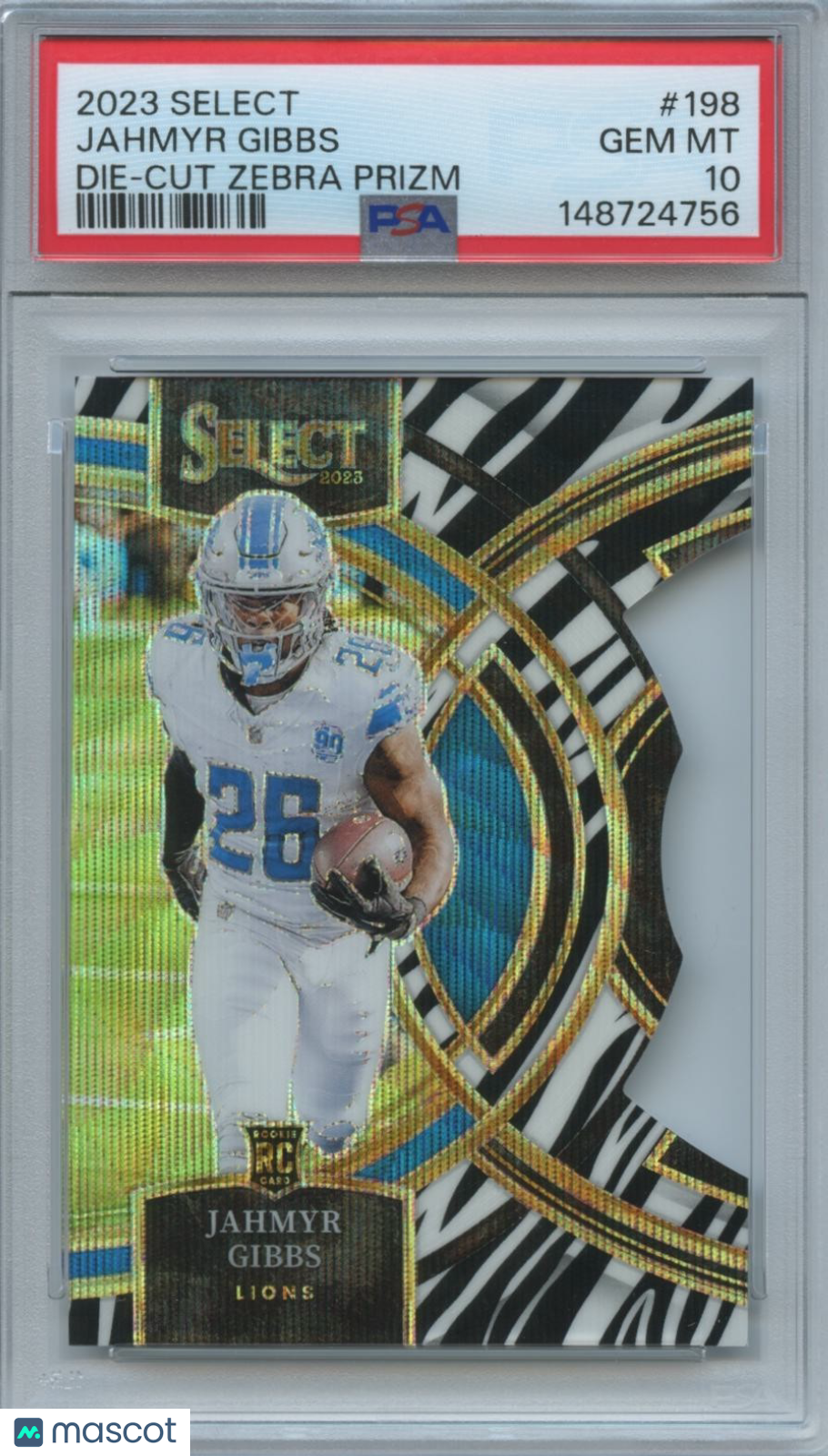 Jahmyr Gibbs 2023 Select Zebra Prizm Die-Cut SSP Rookie RC Detroit Lions PSA 10