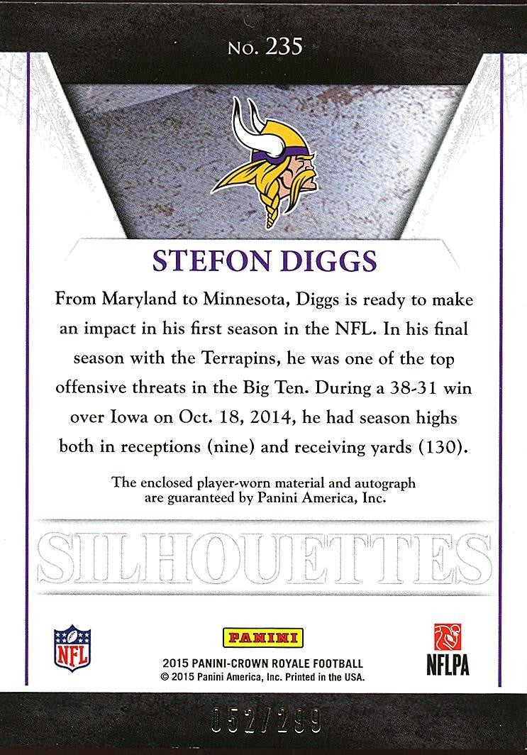 Stefon Diggs 2015 Crown Royale Auto Autograph Jersey Patch RC Vikings 52/299