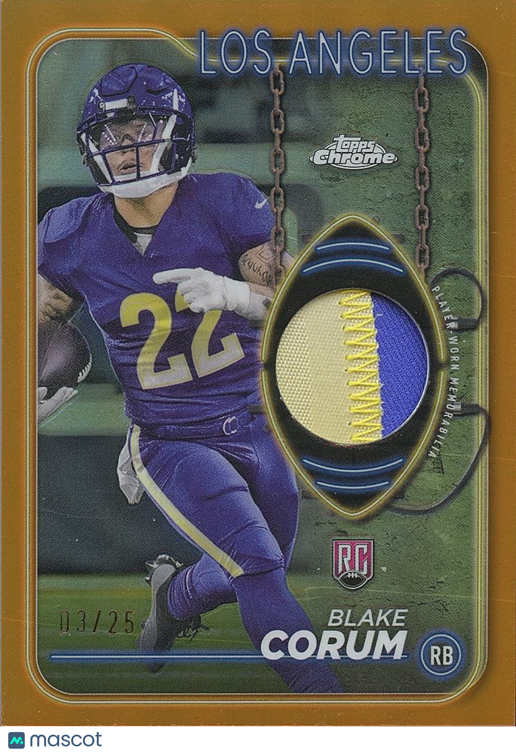 Blake Corum 2024 Topps Chrome Orange Patch RC Rookie Los Angeles Rams 3/25